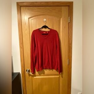 IZOD Men’s Size XXL Red V Neck Pullover Sweater with Small Chest Logo
